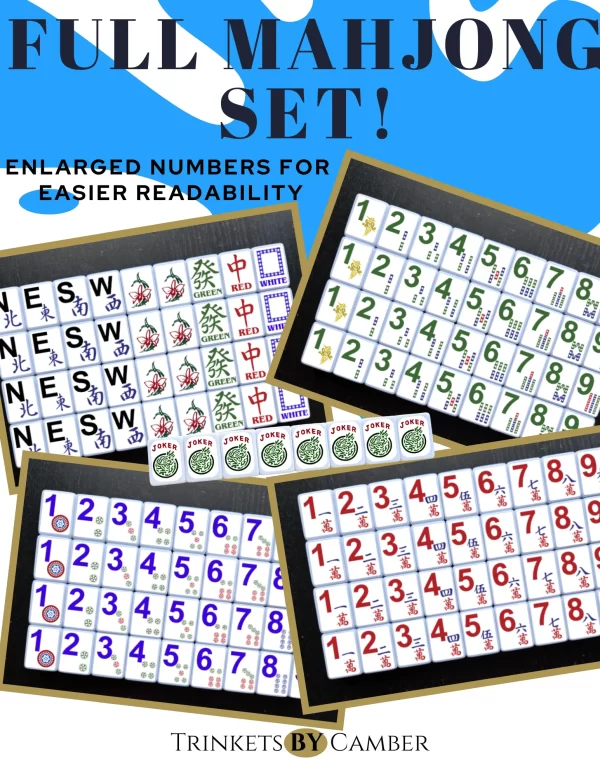American Mahjong set with Large Numbers for easier readability - Full Mahjong Set (Enlarged Numbers)